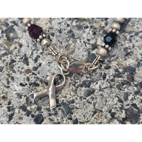 Sterling Silver Rhinestone Breast Cancer Awareness Bracelet 7" - Picture 3 of 7